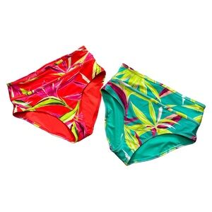 NWOT Old Navy Women's Tropical Print Bikini Bottoms - Orange and Teal Sz S